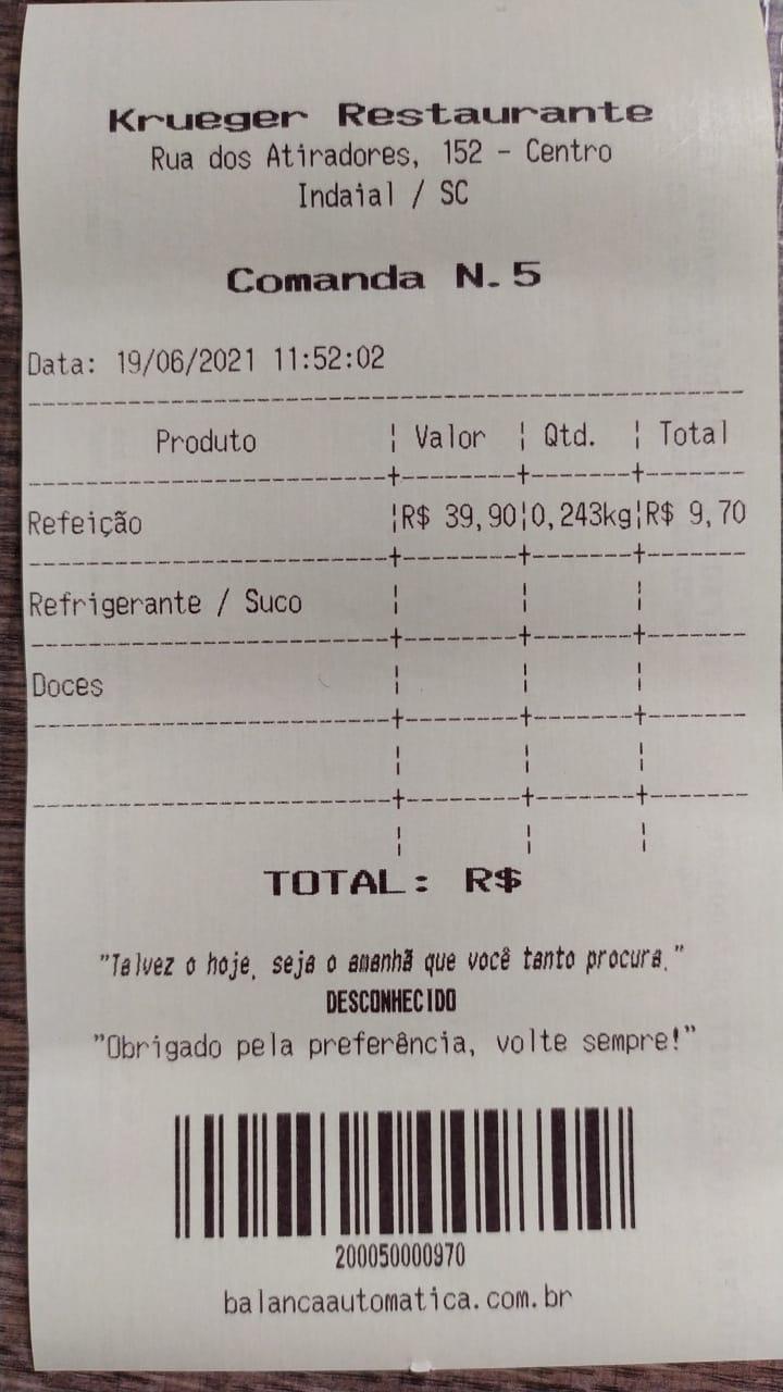 Exemplo de comanda impressa pela Balança Automática
